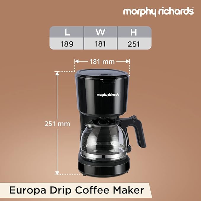 Morphy Richards Europa Drip Espresso Coffee Machine|600W Drip Coffee Maker|6-Cups Capacity|Anti-Drip Function|Dry Heat Protection|Warming Plate|2 Years Product Warranty|Black