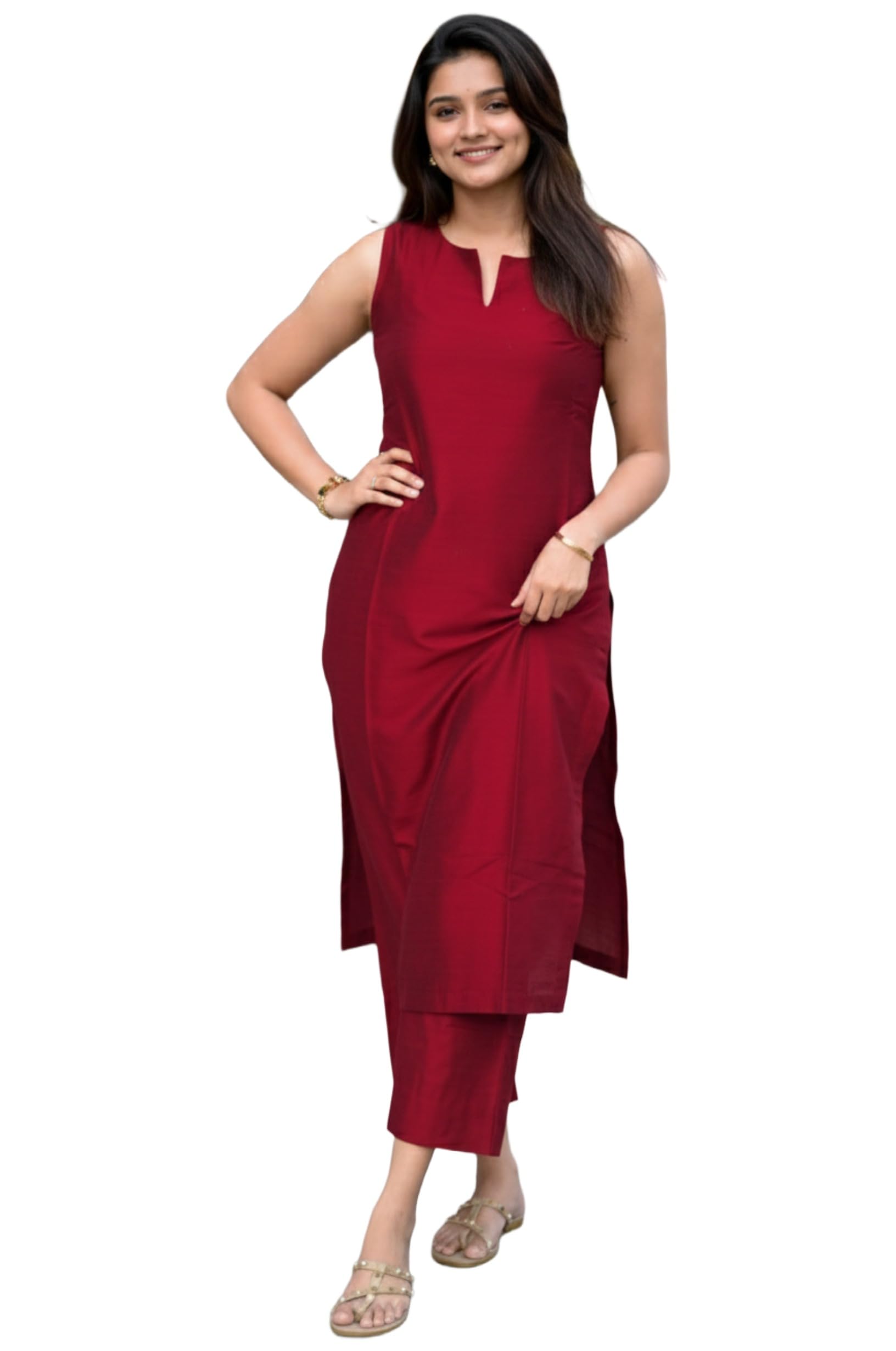 ANNI Designer Women’s Rayon Viscose Straight Solid Kurta with Palazzo Set | Sleeveless Ethnic Wear | Comfortable Two Piece Outfit for Office, Casual & Daily Use