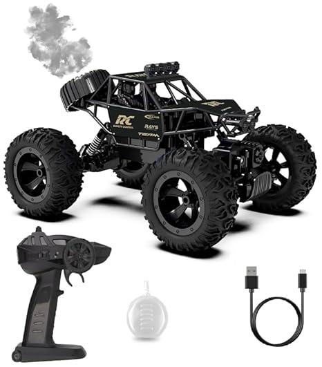 Sky Tech® Rock Crawler Car with Smoke Offroader Rc Car High Speed 5 Functions 1:16 RC Car with Smoke Fog Styled Climbing Monster Truck Rechargeable Remote Control Car for Kids 【Colors as Per Stock】