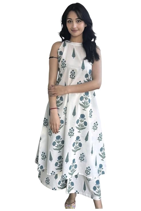 ANNI Designer Women’s Rayon Viscose Printed A-Line Kurta with Palazzo Set | Sleeveless Ethnic Wear for Daily, Office & Occasion Use | Women Traditional Kurta Palazzo Outfit